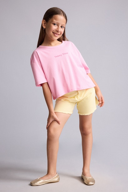 Girl Crew Neck Printed Short Sleeve T-Shirt
