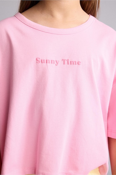 Girl Crew Neck Printed Short Sleeve T-Shirt