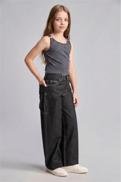 Girl Anthracite Crew Neck Camisole Tank Top
