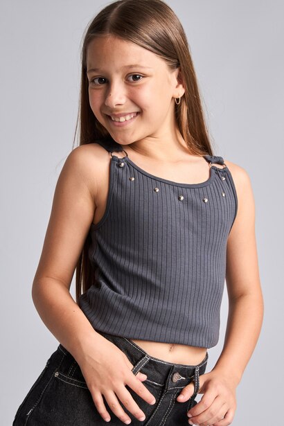 Girl Anthracite Crew Neck Camisole Tank Top