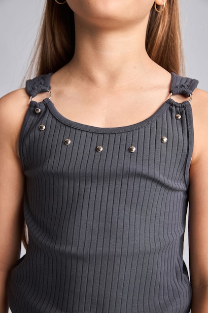 Girl Anthracite Crew Neck Camisole Tank Top