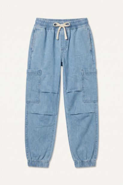 Boy Jogger Fit Elastic Waist Light Blue Jeans