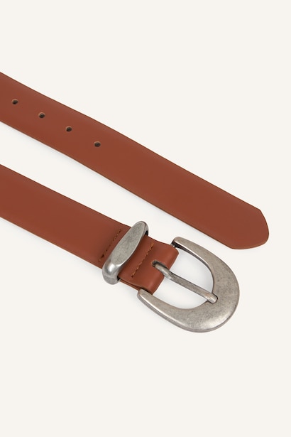 Woman Large Buckle Faux Leather Belt