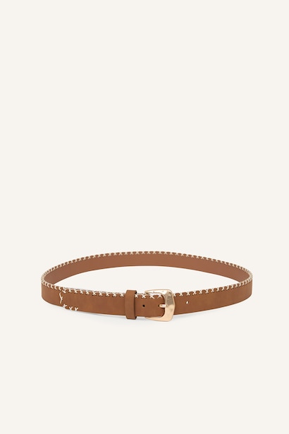Woman Rectangular Buckle Faux Leather Belt