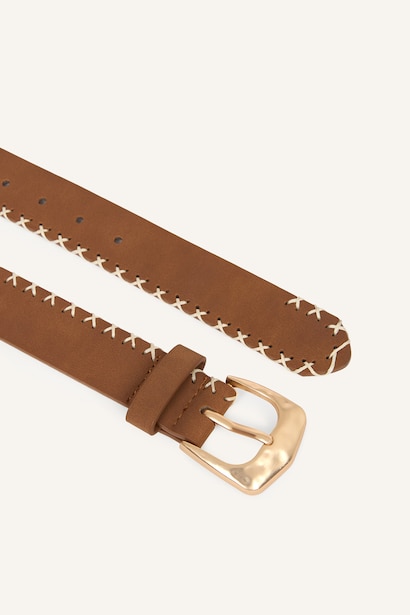 Woman Rectangular Buckle Faux Leather Belt