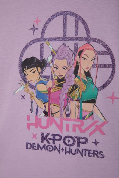 %100 Pamuk Kpop - Demon Hunters Relax Fıt Bisiklet Yaka Kısa Kollu Tişört Kız Çocuk