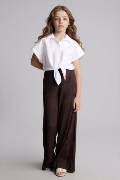 Wıde Leg Krinkıl Kumaş Pantolon Kız Çocuk