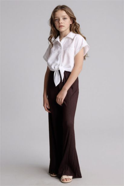 Wıde Leg Krinkıl Kumaş Pantolon Kız Çocuk