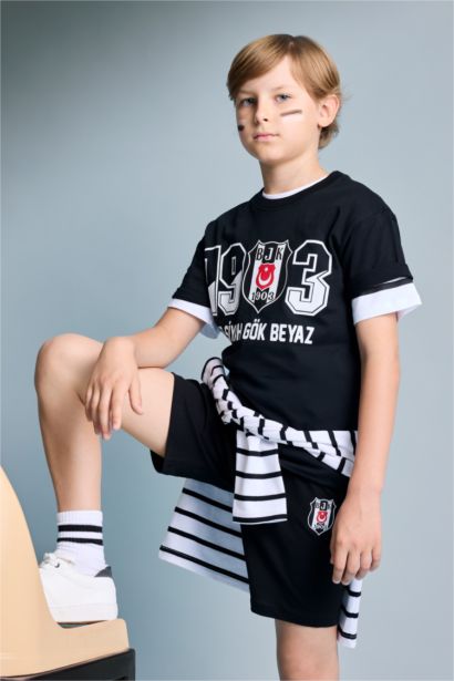 %100 Pamuk Beşiktaş Tişört Şort Pijama Takımı Erkek Çocuk