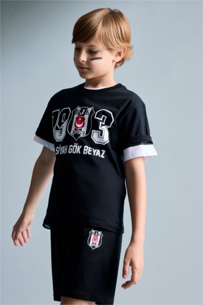 %100 Pamuk Beşiktaş Tişört Şort Pijama Takımı Erkek Çocuk