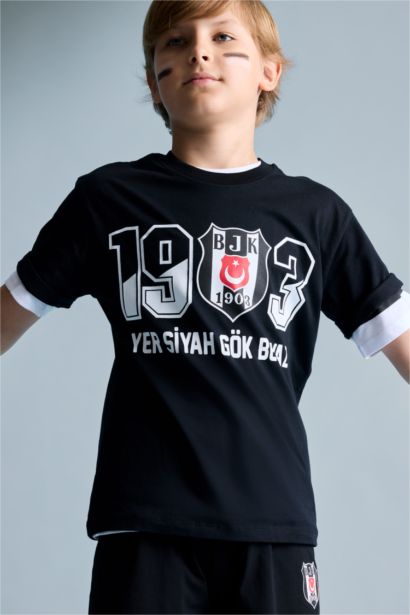 %100 Pamuk Beşiktaş Tişört Şort Pijama Takımı Erkek Çocuk