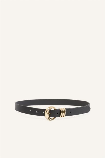 Woman Rectangle Clasp Faux Leather Jean Belt