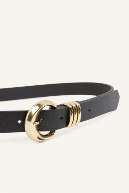 Woman Rectangle Clasp Faux Leather Jean Belt