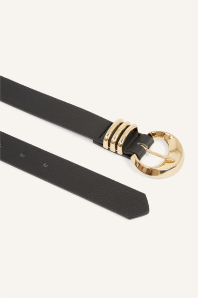 Woman Rectangle Clasp Faux Leather Jean Belt
