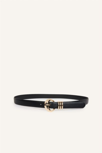 Woman Rectangle Clasp Faux Leather Jean Belt