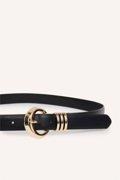 Woman Rectangle Clasp Faux Leather Jean Belt