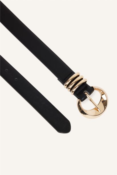 Woman Rectangle Clasp Faux Leather Jean Belt