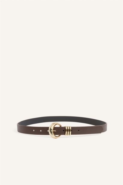 Woman Rectangle Clasp Faux Leather Jean Belt