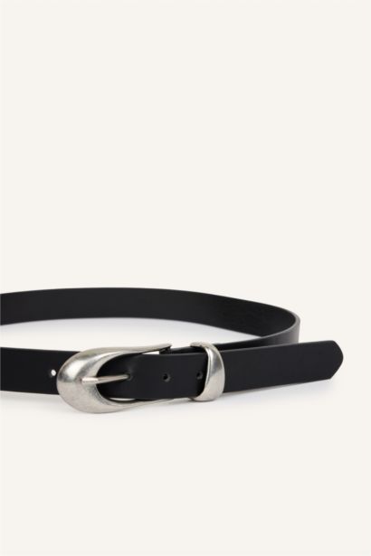 Woman Rectangle Clasp Faux Leather Jean Belt