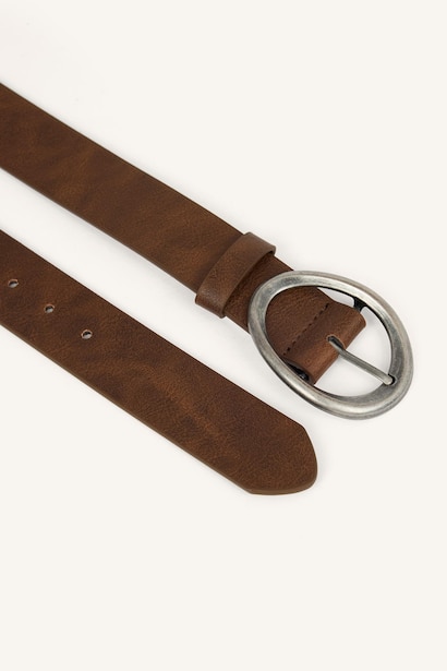 Woman Oval Buckle Faux Leather Jean Belt