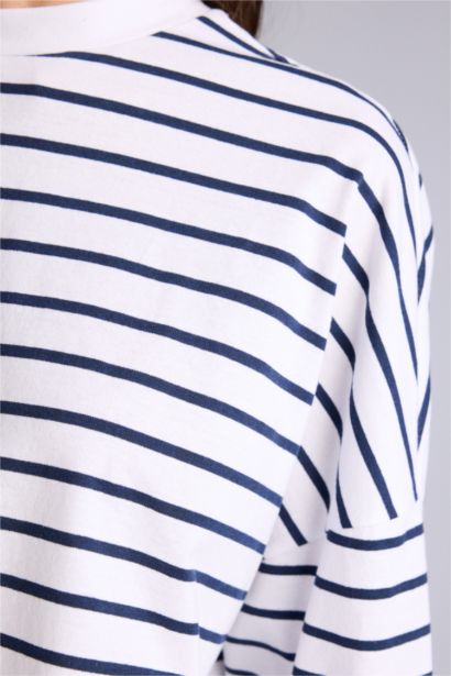 Oversıze Pamuklu Çizgili Tişört