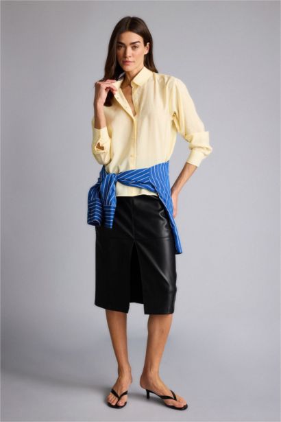 Overshırt Fıt Gömlek Yaka Modal Uzun Kollu Gömlek