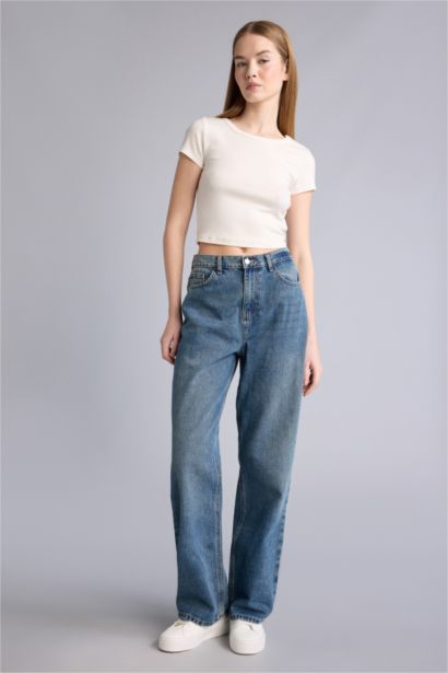 بنطلون جينز وايد ليج برجل واسع وخصر عالي