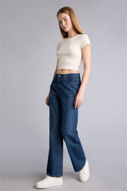 بنطلون جينز وايد ليج برجل واسع وخصر عالي