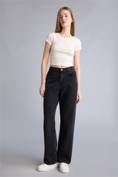 بنطلون وايد ليج برجل واسع