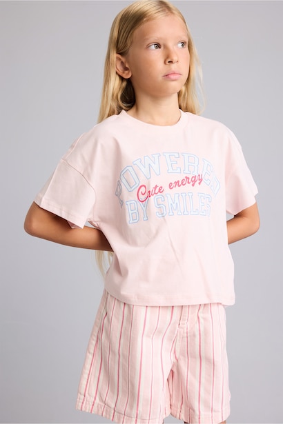 Girl Crew Neck Slogan Print Short Sleeve T-Shirt