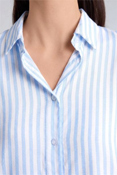 Regular Fit Glitter Fabric Striped Blue Shirt