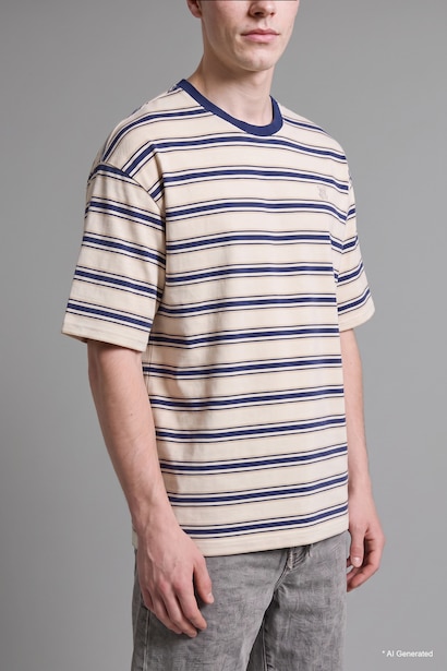 Boxy Fit Crew Neck Striped Short Sleeve T-Shirt