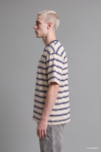 Boxy Fit Crew Neck Striped Short Sleeve T-Shirt