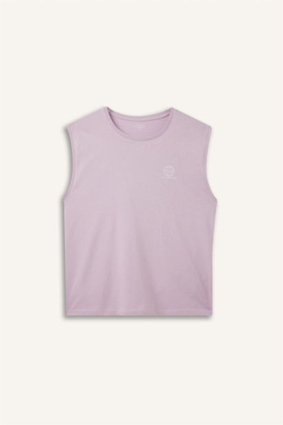 Boxy Fit Slogan Pattern Crew Neck Sleeveless Tank Top