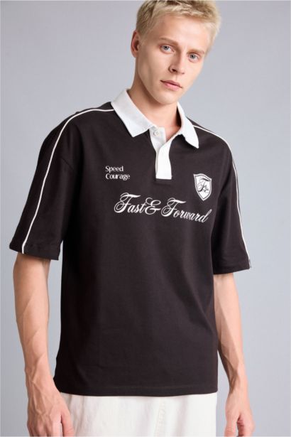 Boxy Fit Baskılı Polo Tişört