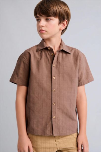 قميص اولادي نص كم بوبلين قصة عادية