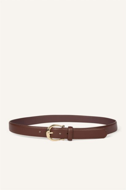 Woman Rectangle Clasp Faux Leather Jean Belt
