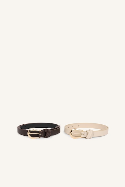 Woman Oval Buckle Faux Leather Dual