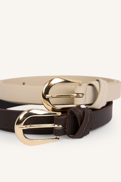 Woman Oval Buckle Faux Leather Dual