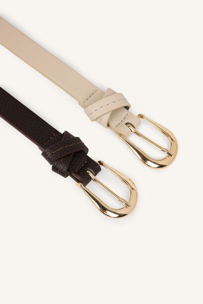 Woman Oval Buckle Faux Leather Dual
