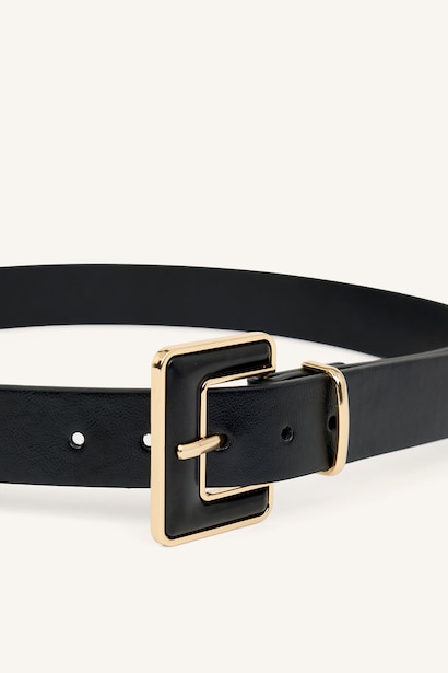 Woman Big Clasp Faux Leather Dual Jean Belt