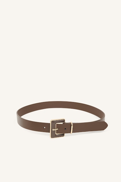 Woman Big Clasp Faux Leather Dual Jean Belt