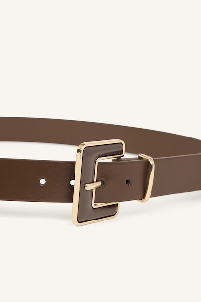 Woman Big Clasp Faux Leather Dual Jean Belt