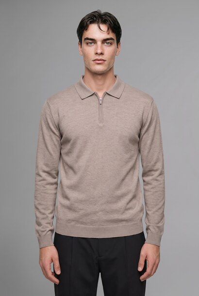 Fermuarlı Polo Yaka Basic Kazak