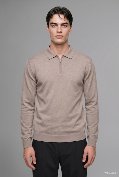 Fermuarlı Polo Yaka Basic Kazak