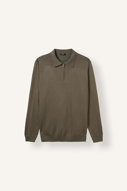 Fermuarlı Polo Yaka Basic Kazak