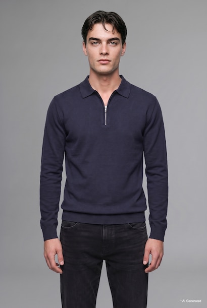 Fermuarlı Polo Yaka Basic Kazak