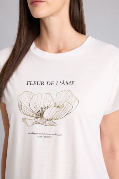 Regular Fit Kısa kollu Çiçek Desenli Tişört