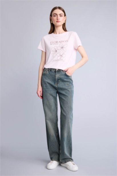 Regular Fit Kısa kollu Çiçek desenli Tişört