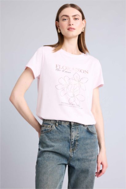 Regular Fit Kısa kollu Çiçek desenli Tişört